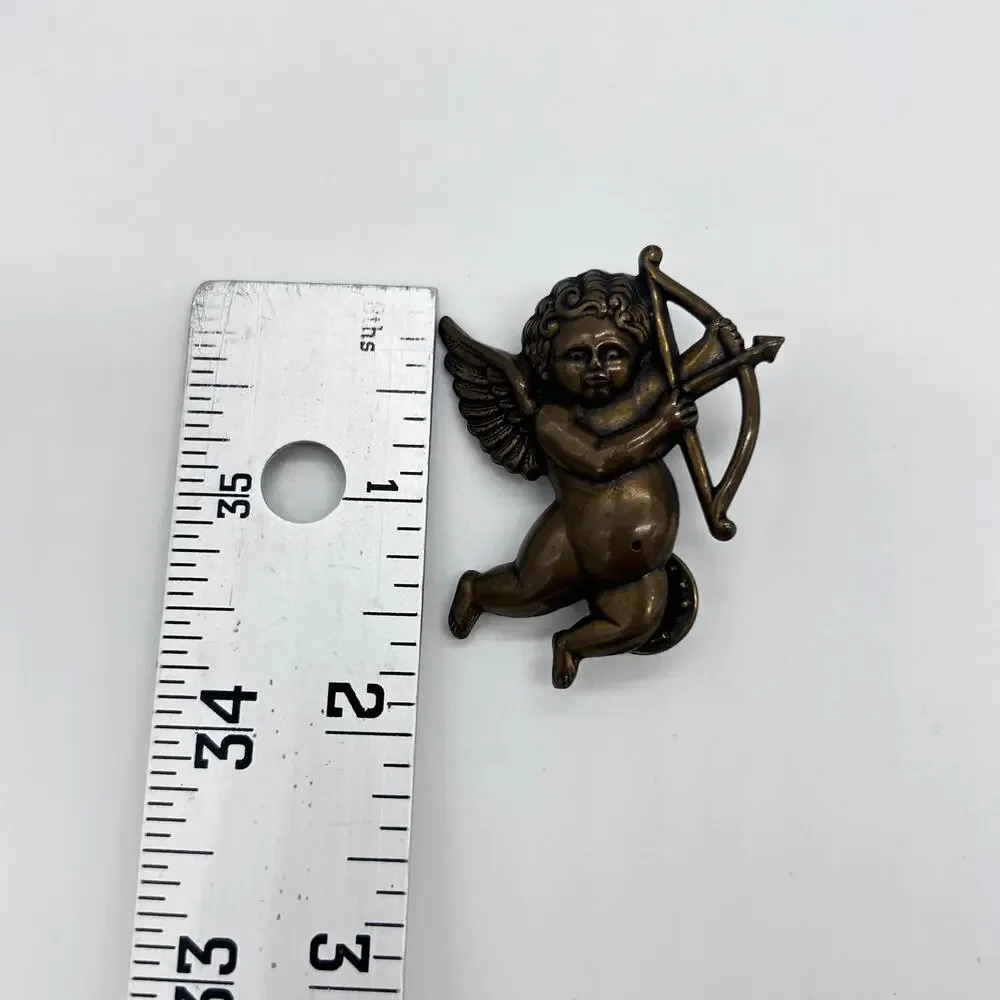 Cherub Pin Brooch Cupid Bow & Arrow Angel Costume Jewelry Romantic Bronze Tone